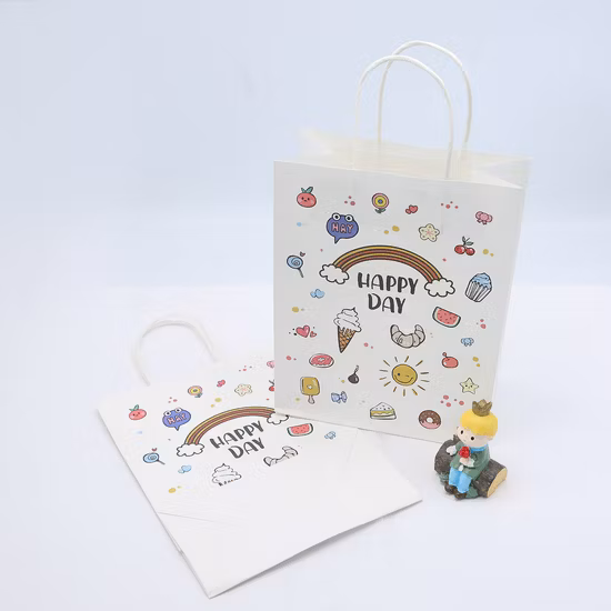 Напечатанные на заказ пакеты из переработанной рекламной художественной покупки, коричневые/белые пакеты из крафт-бумаги с витой ручкой